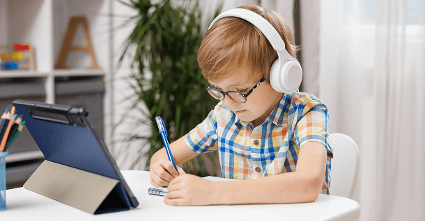 A student being taught online
