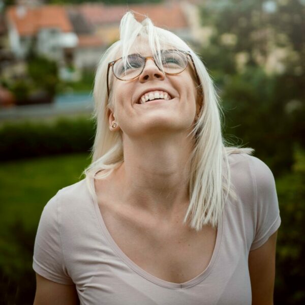 happy woman in glasses