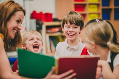 boys laughing at story