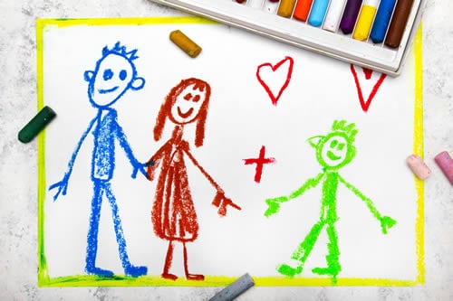 drawing of parents adopting a child