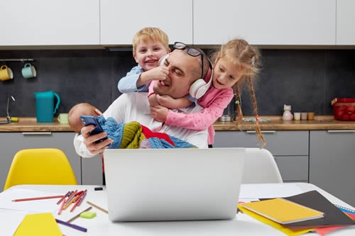 dad being acosted by adopted children