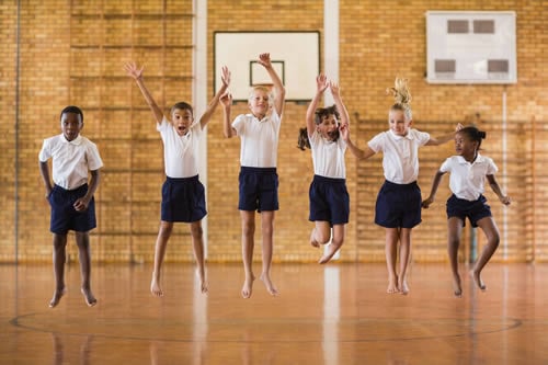 children in PE kits