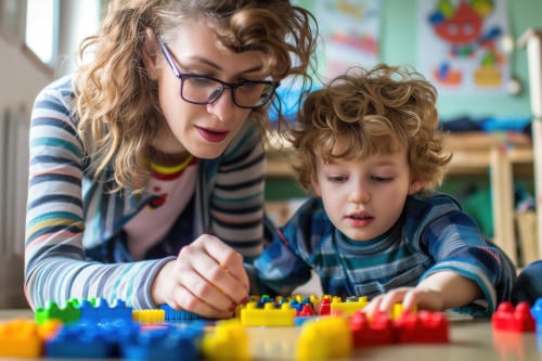 tutor and child interacting and engaged