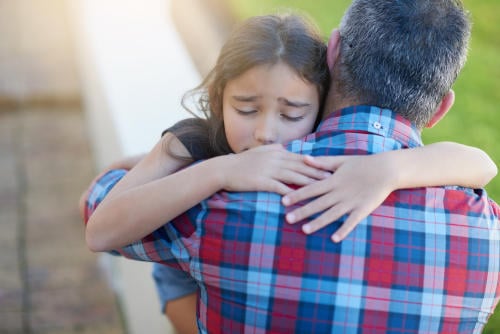 fasd girl struggling and getting hug from father