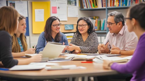 teachers discussing how to help dyslexic pupils