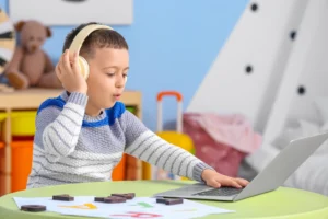 child learning online in his bedroom