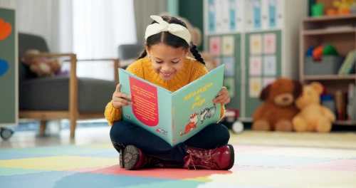 child reading peacefully in school