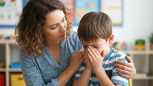 anxious child with mother